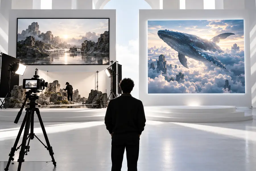 Abstract comparison scene for AI video creation alternatives